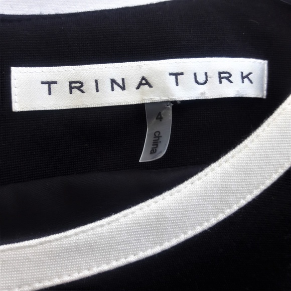 Trina Turk Dress Ponte Knit Sleeveless Back Zipper Black White Slip Stretch 4 - Picture 5 of 7